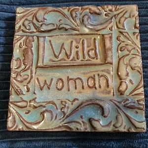 WILD WOMAN TileSmile 3x3 Decorative Handmade Ceramic Green Blue Tile